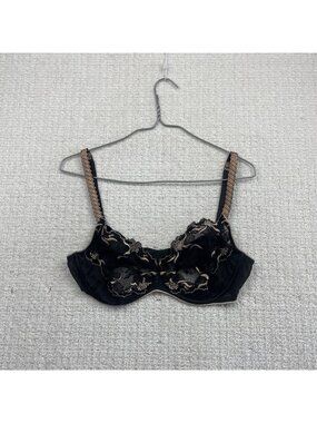 Y2K Maison Lejaby Dark Floral Sheer Lace Bra Goth Grunge Alt Romantic Read
